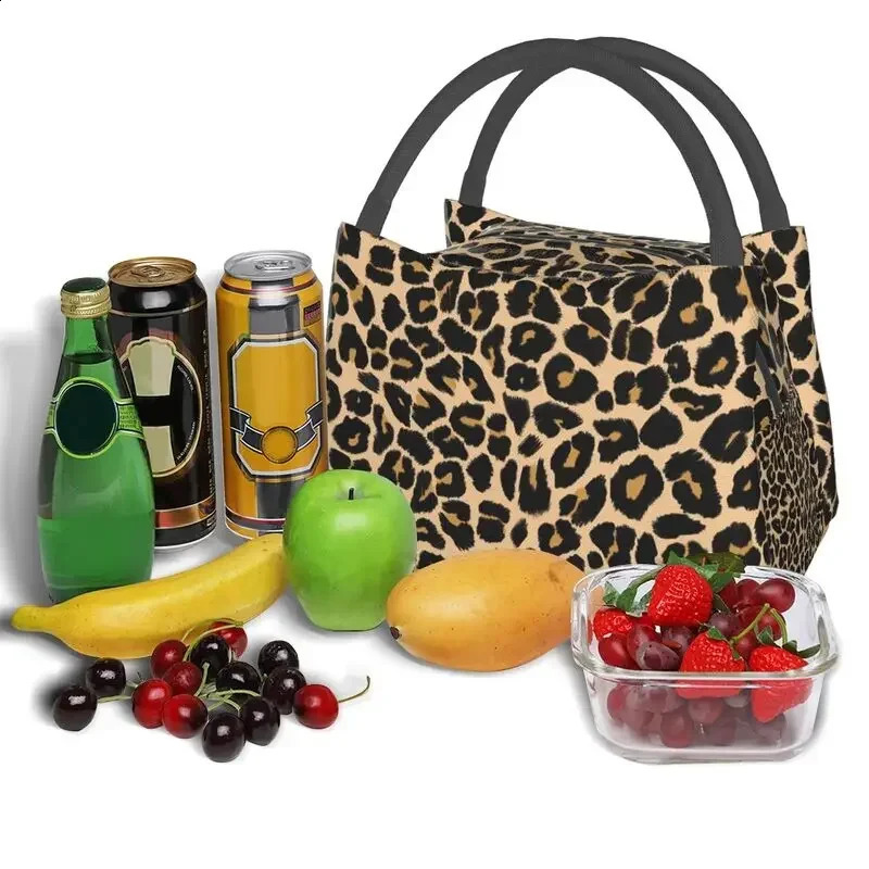 Leopard Skin Print Traditional Colours Insulated Lunch Bags for Women Animal Texture Resuable Cooler Thermal Food Lunch Box 240819
