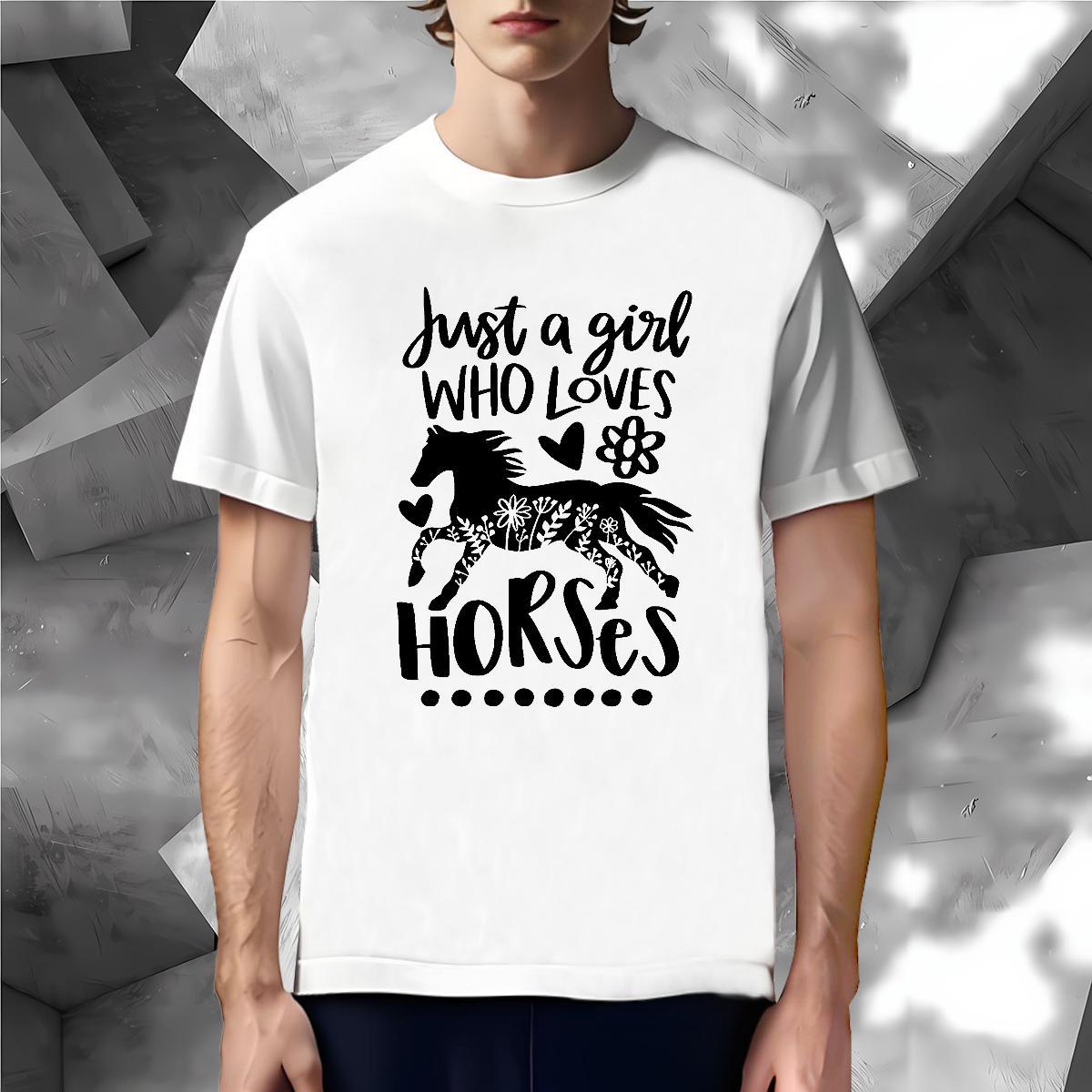 Unisex T-Shirts for Men horse Round Neck Short Sleeve Spring Summer Black White 100% Cotton 230g Mens Tshirts Classic Casual Tops Tees
