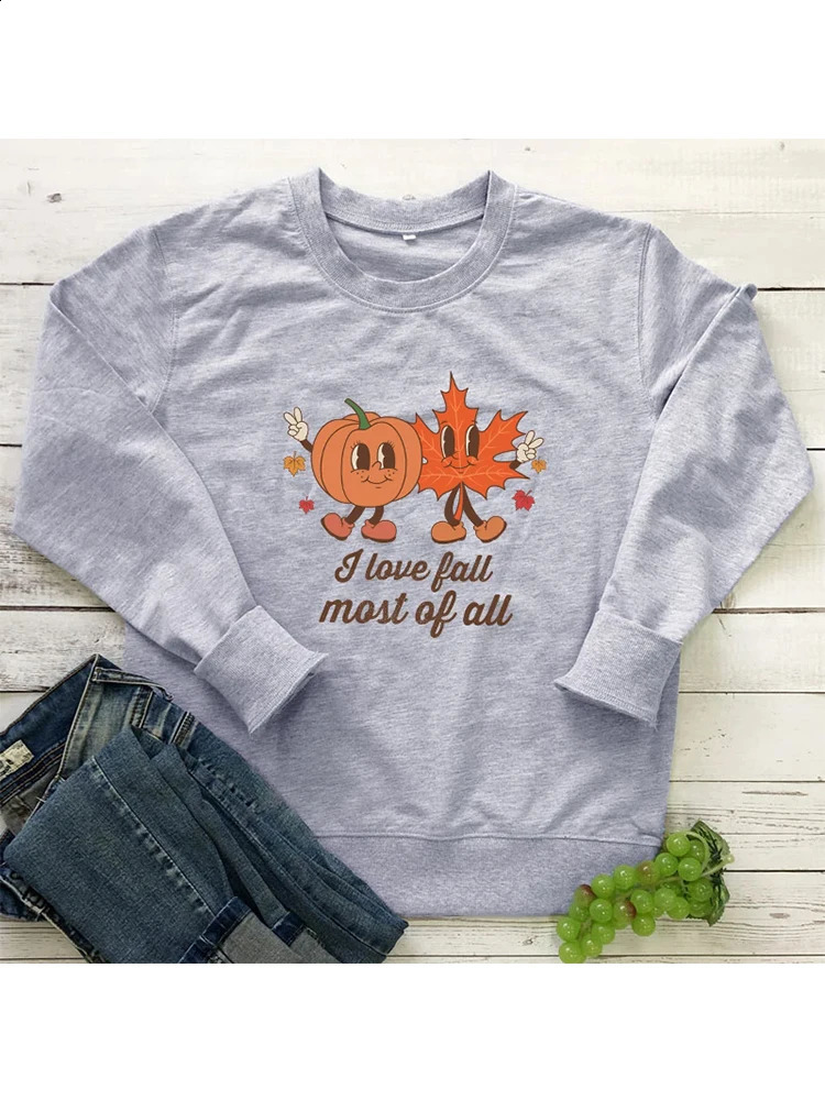 Colored I Love Fall Most of All Sweatshirt Vintage Women Long Sleeve Jumper Autumn Pumpkin Leaf Pullovers 240820
