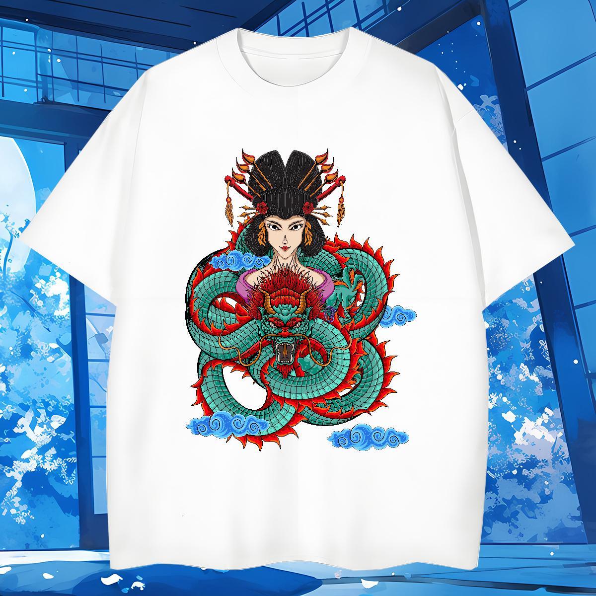 Men T Shirts 100% Cotton 230g dragon Casual Daily Wear Breathable Short Sleeve Anime Print Men Tees Stylist Wholesale Tops Tees