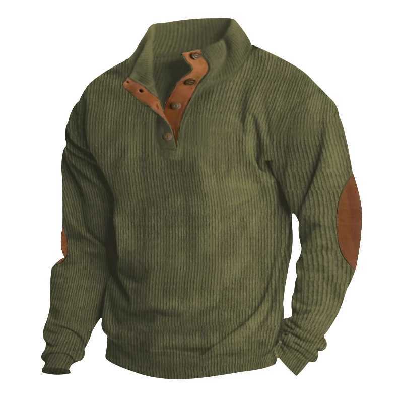 Mens solid color vintage long sleeve and roll-neck henley shirt casual and stylish summer casualwearXJ240819