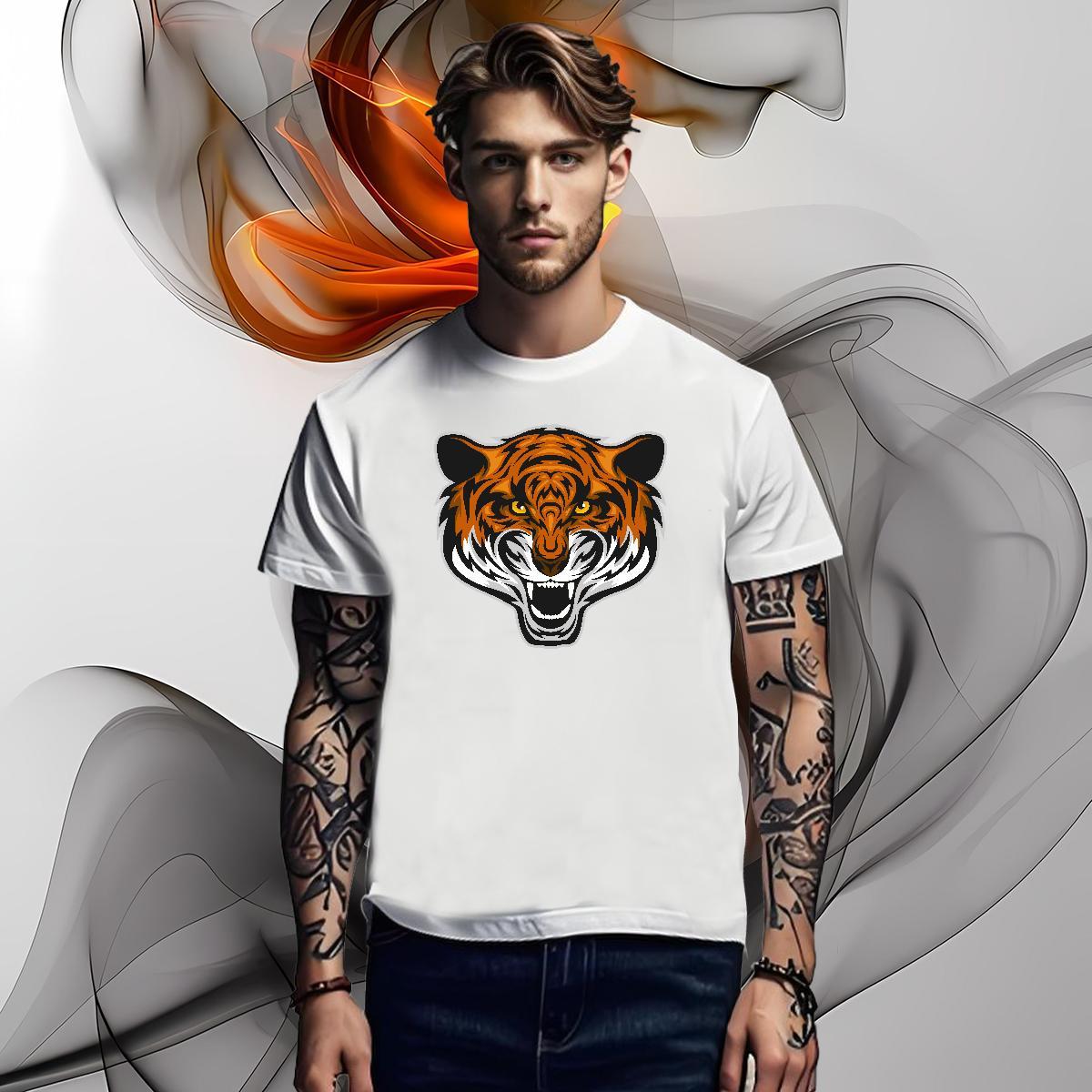 Classic Casual Men Tshirts tiger Daily Wear 100% Cotton 230g Tees Shirts Breathable Crew Neck TOP Quality T Shirt For Man Black Oversized
