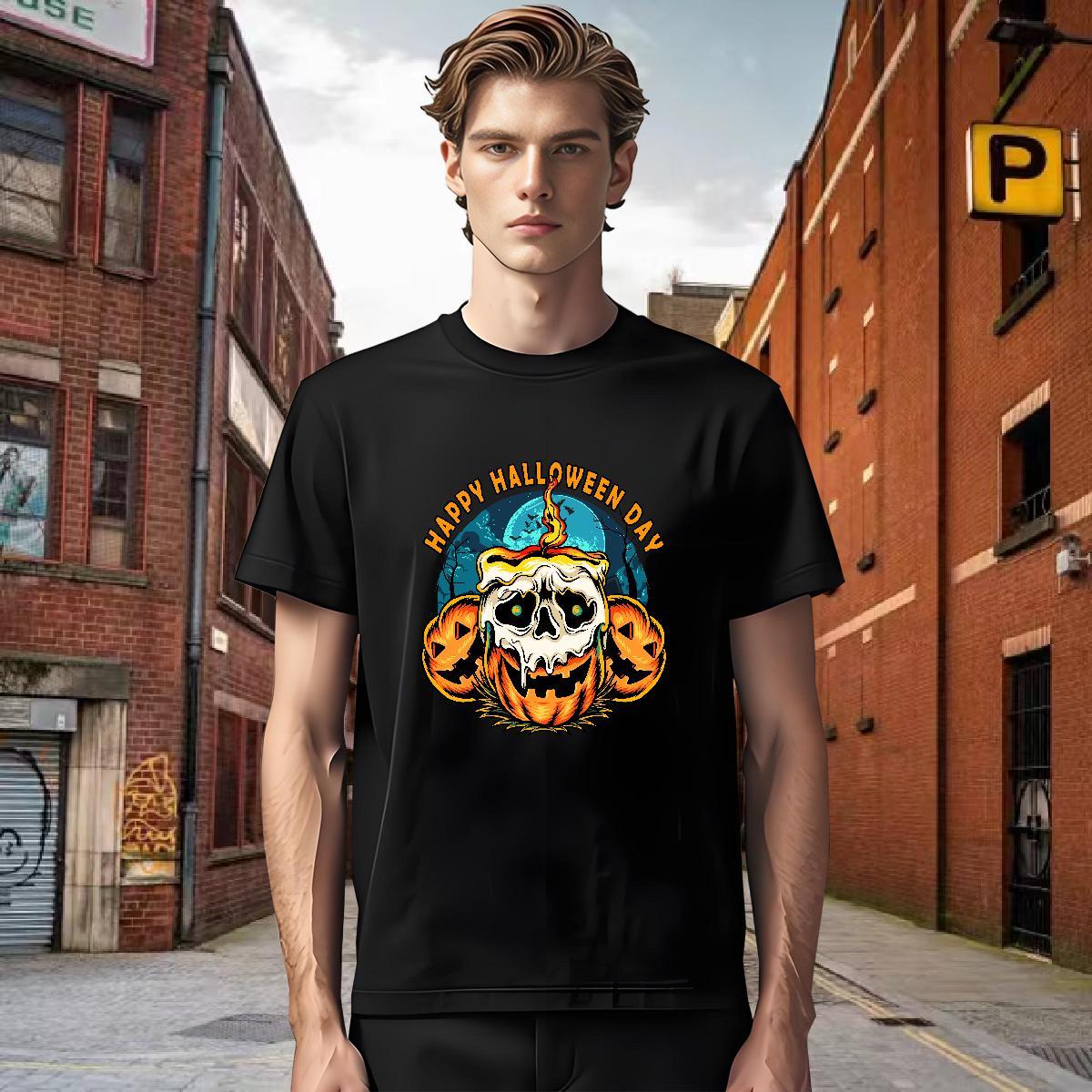 T Shirt For Man 230g Pure Cotton pumpkin Street O-Neck Short Sleeve Plus Size Cartoon Couples T Shirts Brand Loose Fit Tees Shirts