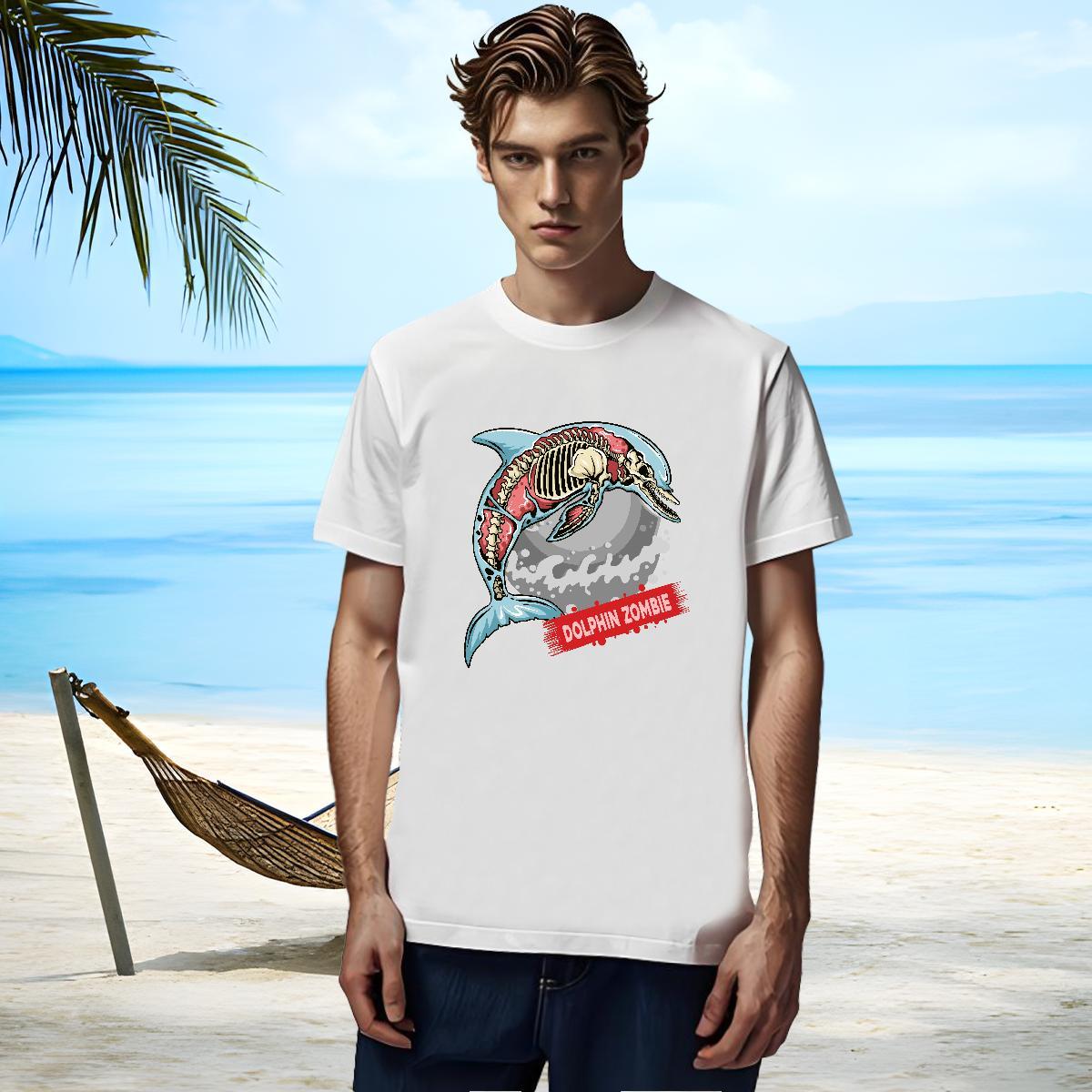 Classic Mens T Shirts dolphin Breathable Crew Neck Beach Customized 230g Pure Cotton Tshirt for Man Woman Factory Direct Tees Shirts