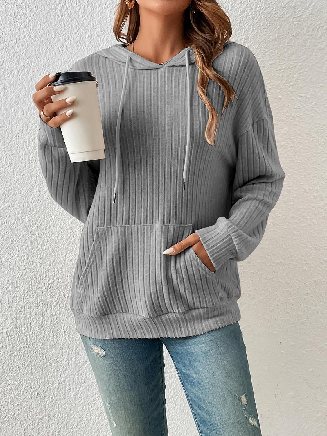 Fashionable Women's Autumn & Winter Knit Hoodie with Stand Up Collar - Loose Fit Top