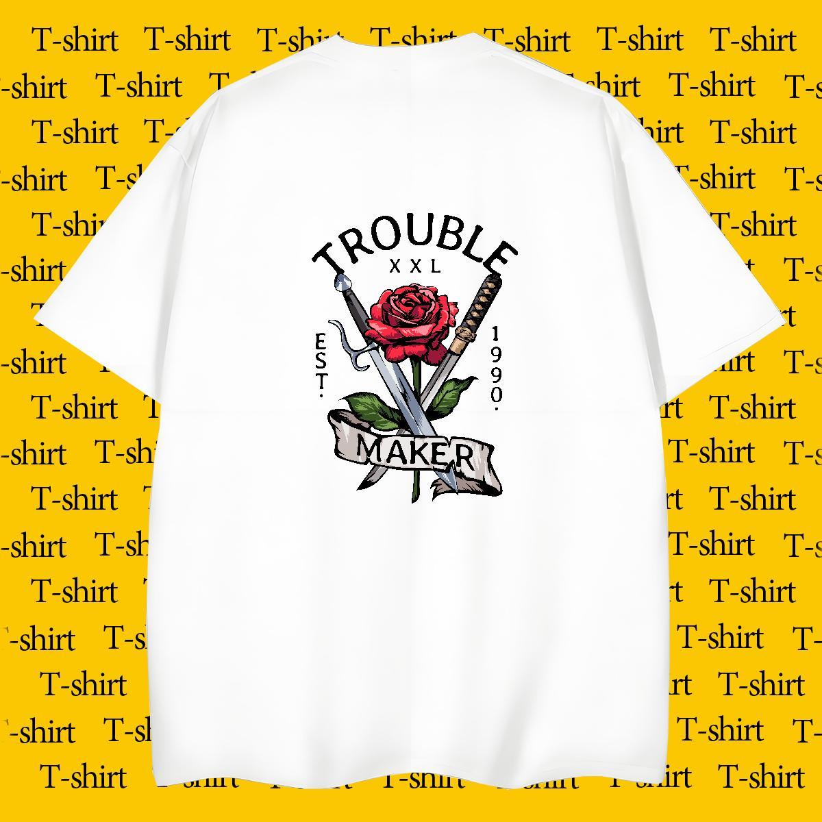 Men T Shirts 230g Pure Cotton flower Street Casual Breathable Soft Black White Men Tees 2024 Summer Unisex Tees Shirts