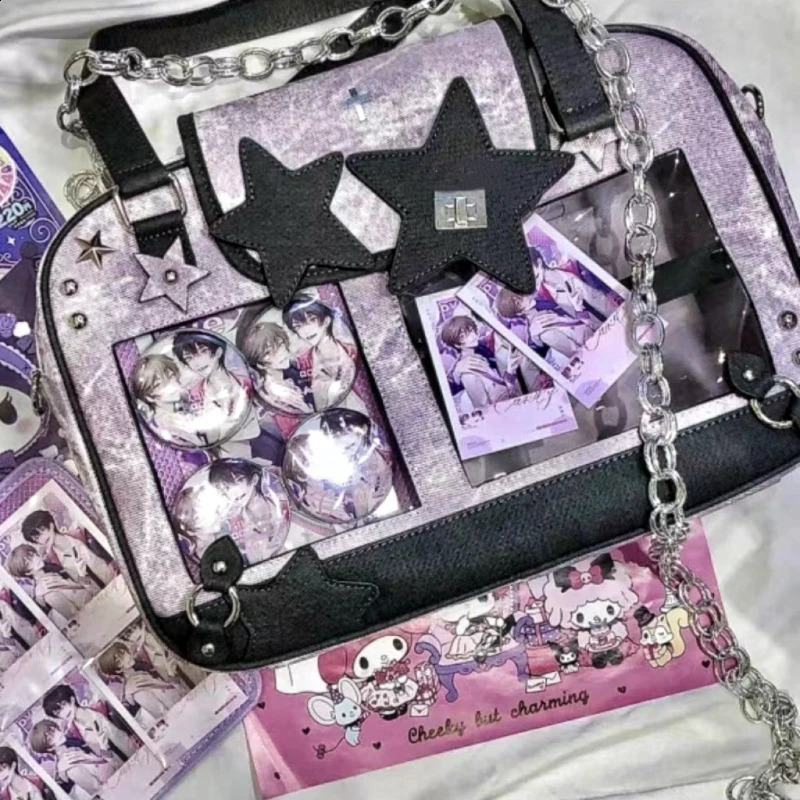 Y2K Trendy Star Ita Bag Lolita Girl Transparent Pocket Womens DIY Display Shoulder Bag Fashion Crossbody Bag Cute Purse Handbag 240819