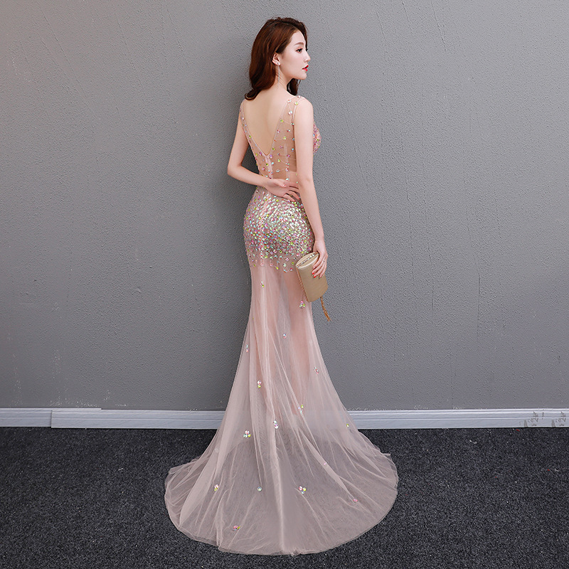 Illuiosn Sexy Champagne Prom Dresses V Neck Crystal Beads Evening Party Gowns Birthday Style Club Night New Arrival Robe De Soriee Customed