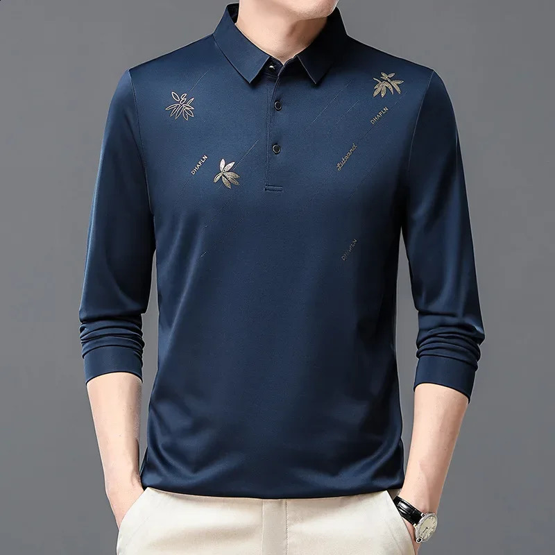 Spring and Autumn Long Sleeve Tees Man Business Casual Polo Shirts for Men Lapel Printed T-shirt Fashion Polos Para Hombre 240820