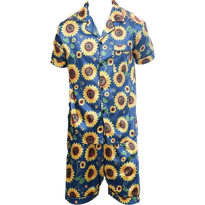 Mens two-piece summer short sleeved pajamas with sunflower pattern printed home clothing pajamas setW240719