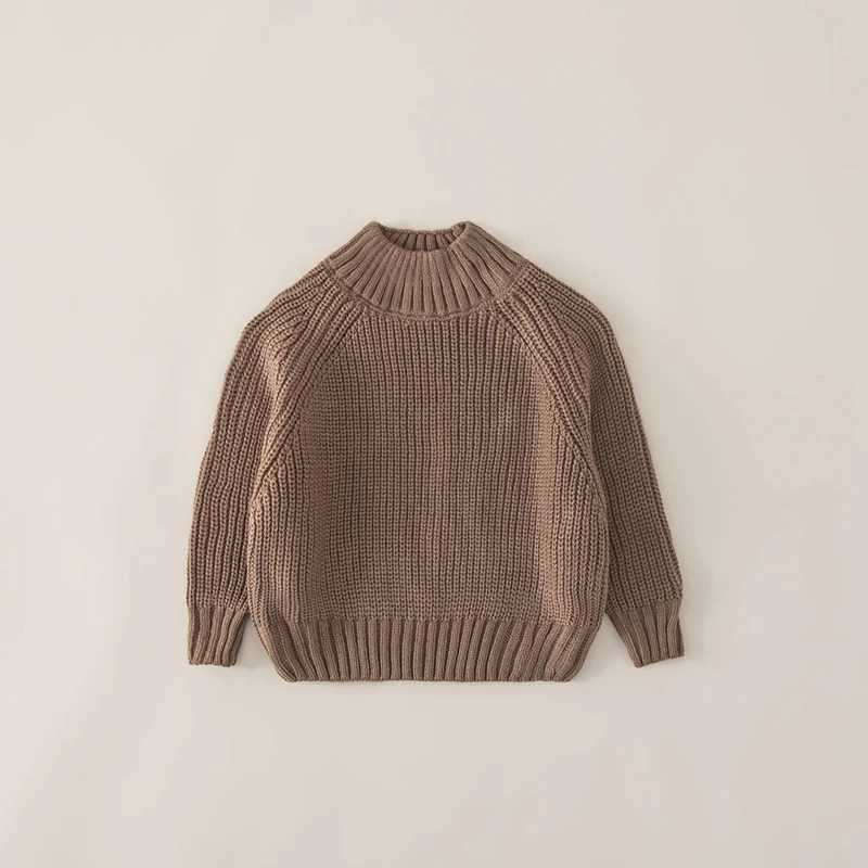 Korean style childrens sweater knitted and pulled 2024 autumn new half turtle neck boys sweater 2-6Y simple girl bottom top W240820