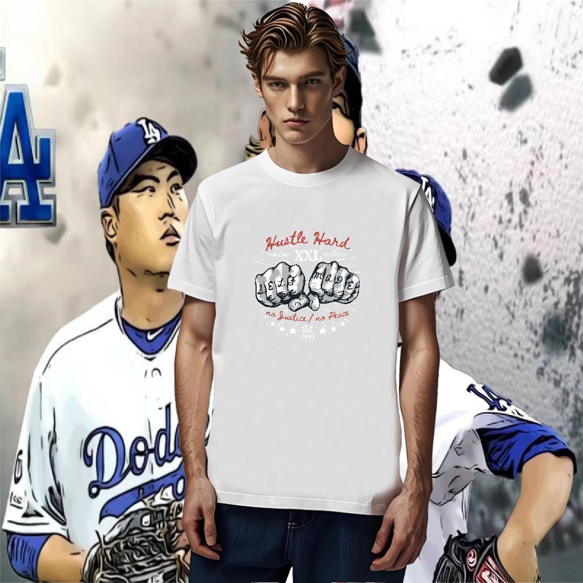 T shirt 230g Cotton hand- Outdoor Breathable Crew Neck Cartoon Print Tshirt for Man Woman Casual New Soft Tops Tees