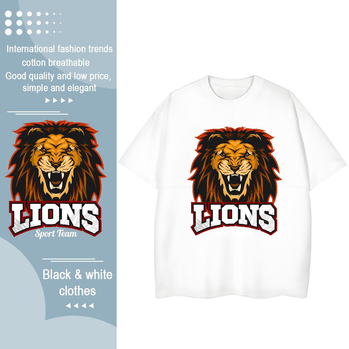 Cool Design T Shirts Men lion Short Sleeve Soft Summer Casual Custom Anime 230g Cotton Tshirt for Man Woman DIY Tees