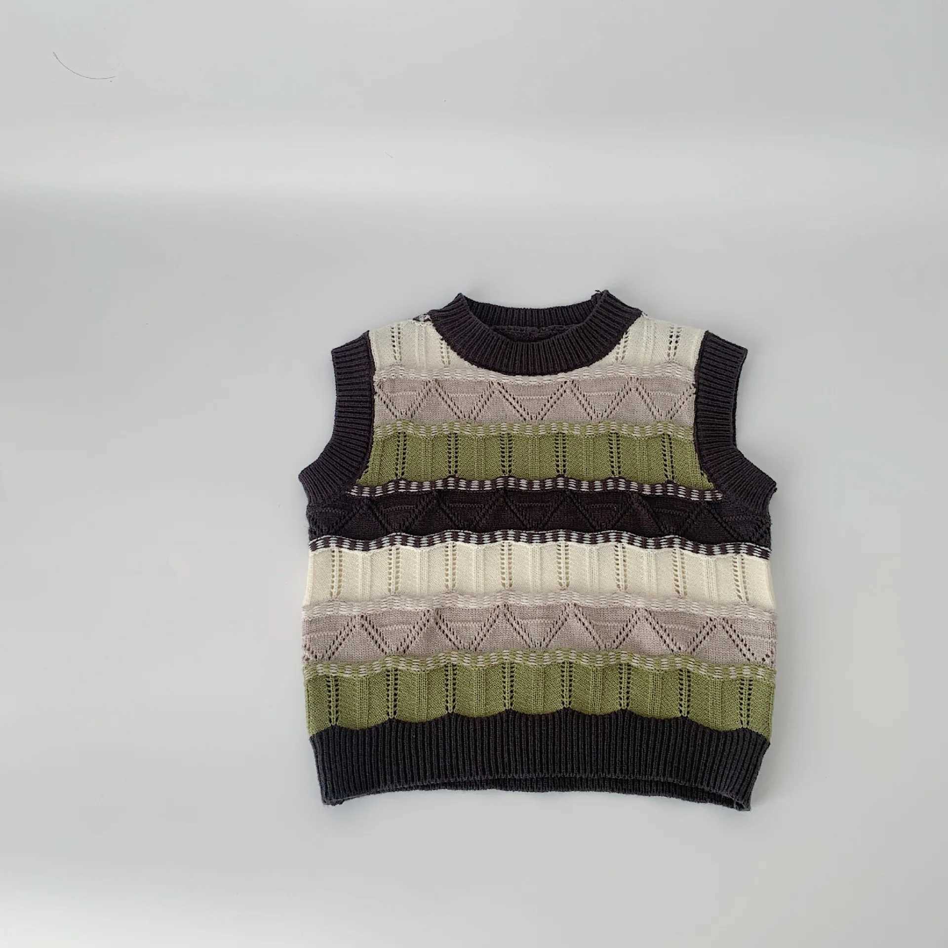 Children Clothes Kids Vest 2024 Spring New Fashionable Boys Striped Boys Vest Casual Sleeveless Casual Simple Sweater TopXJ240819