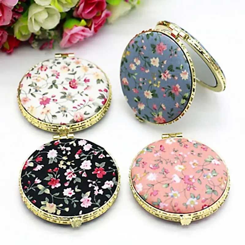 1Pc Mini Round Pocket Folding Makeup Mirror Vintage Double Sides Floral Printed Chinese Style Compact Cosmetic Drop Shipping Y240819
