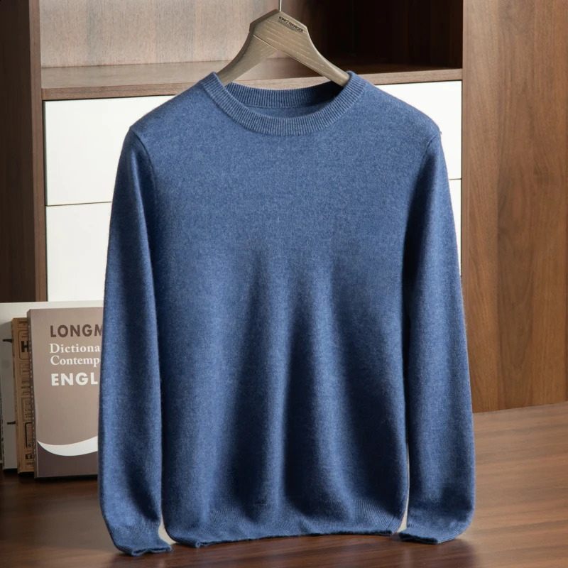 ZOCEPT High Quality 100% Cashmere Mens Sweater Winter Basic Round Neck Casual Soft Long Sleeve Jumping Knitted Pulling Flower 240819
