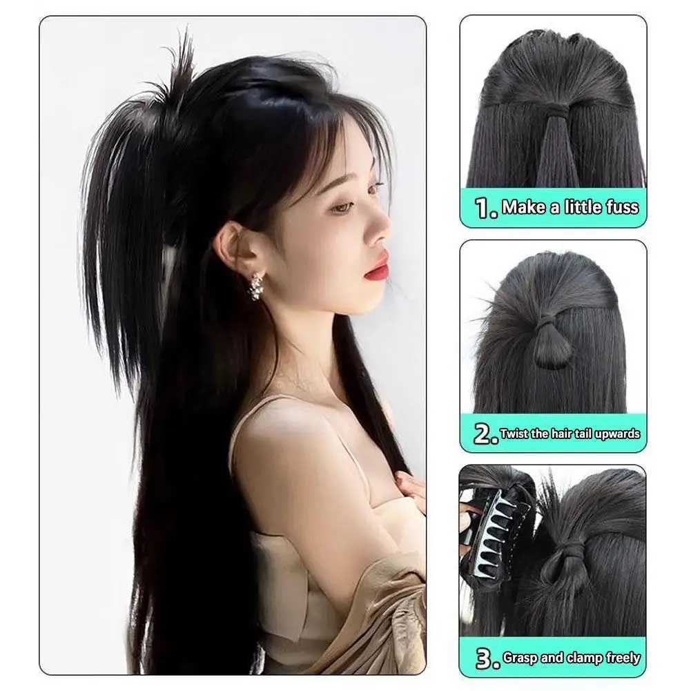 Wig clip synthetic claw ponytail wig natural black brown curly fluffy natural braided ponytail wig extension design W240817