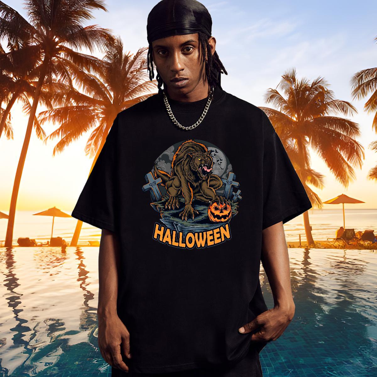 Cool Man T Shirts halloween Crew Neck Breathable Sports Casual Cartoon Print 230g Pure Cotton Men Tops Tees DIY Customized Top Tees