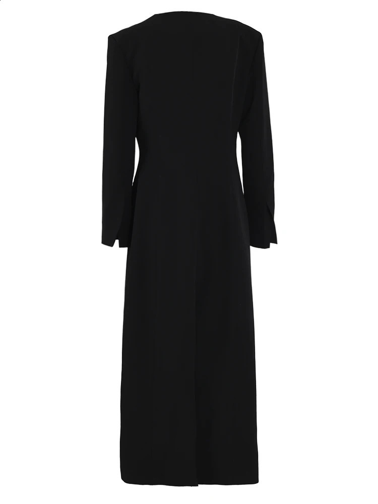 Womens black button elegant long jacket Vneck sleeved loose fit fashion trend spring and autumn 7AB1239 240819