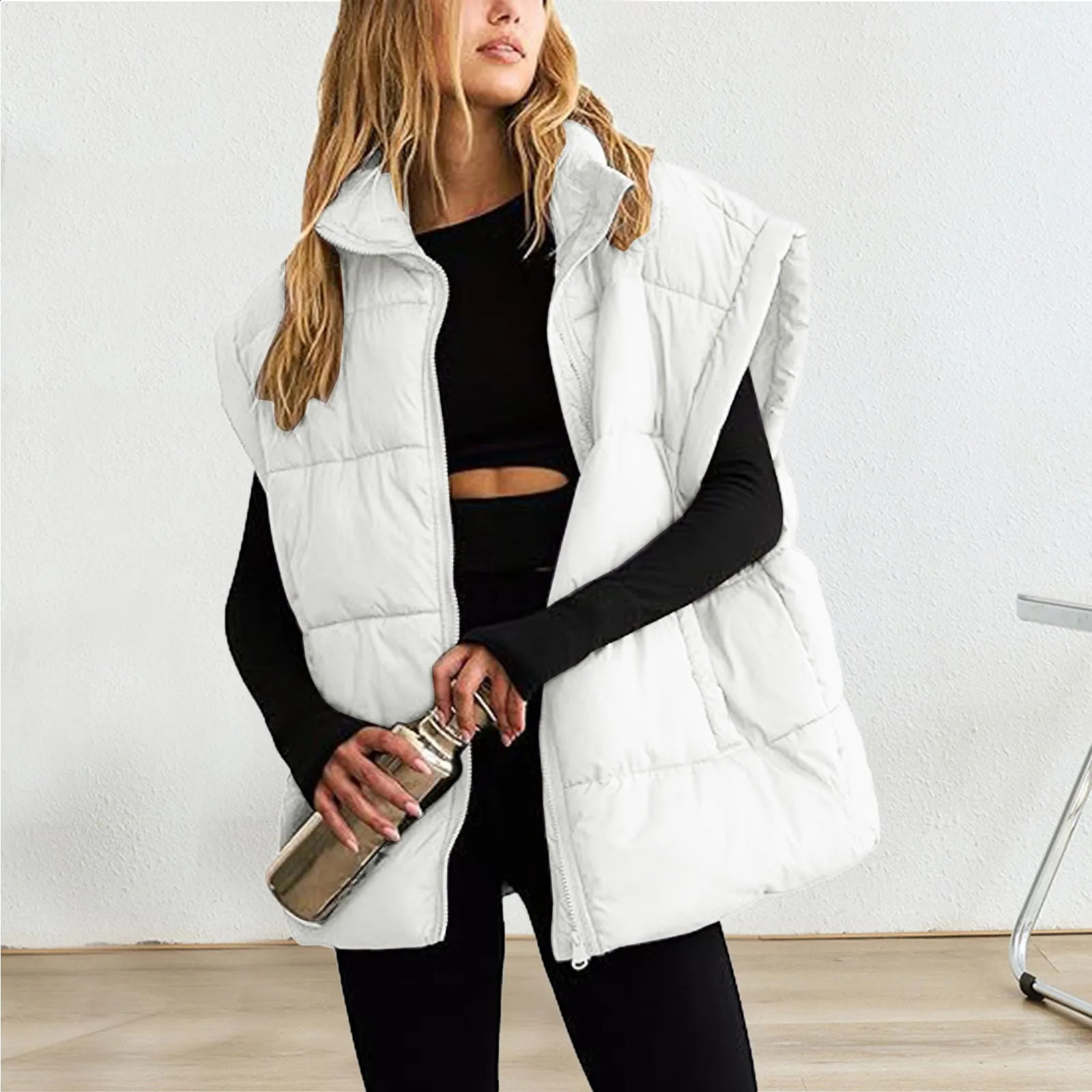 Winter womens apron jacket vest zipper thick warm autumn winter casual cotton puff 240819