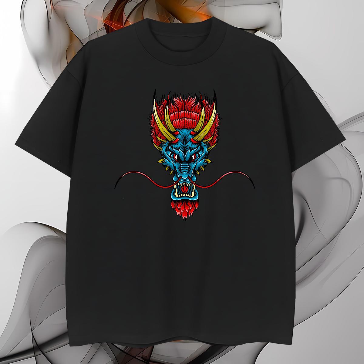 Soft dragon head Men T Shirts Daily Wear Mens Tshirts 230g 100% Cotton Classic Casual Breathable Short Sleeve Plus Size Cartoon Tops