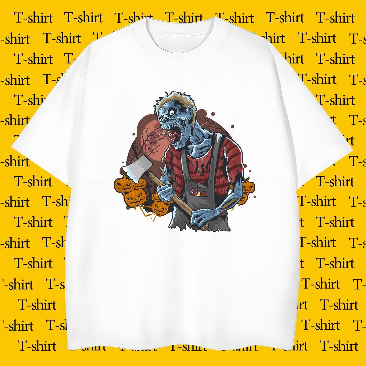 Free Shipping Mens T Shirts zombie Breathable Short Sleeve Street Wear Plus Size Custom 100% Cotton 230g Men Tops Tees Fashion New Polos