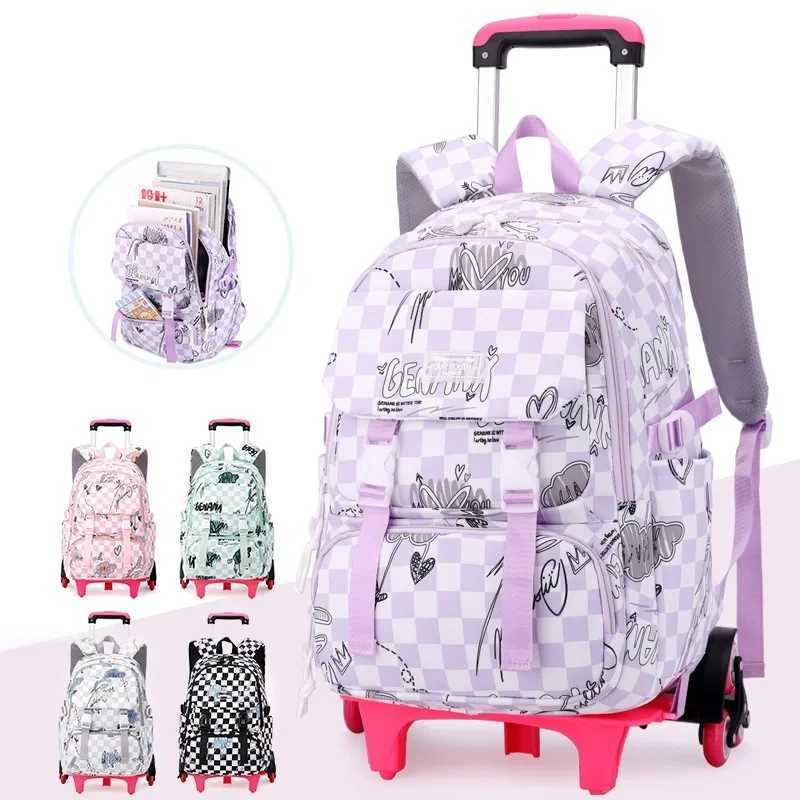 Childrens Backpack School Girl Wheel School Trolley Bag Wheels Kids Travel Luggage Trolley Bags School Backpack with Wheels Y240820