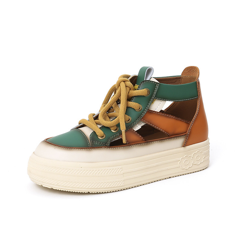 Ddmysports Genuine Leather Sandals For Women In The Summer Of New Ethnic Style Color Blocking Headband High Top Hollowed Out S Shoes OUTDOOR