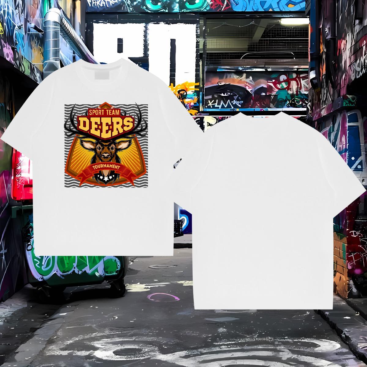 Cool Design T Shirts Men deer Breathable Crew Neck Street Wear Custom Print Plus Size 100% Cotton 230g Men Tops Tees 2024 Designer Tops Shirt