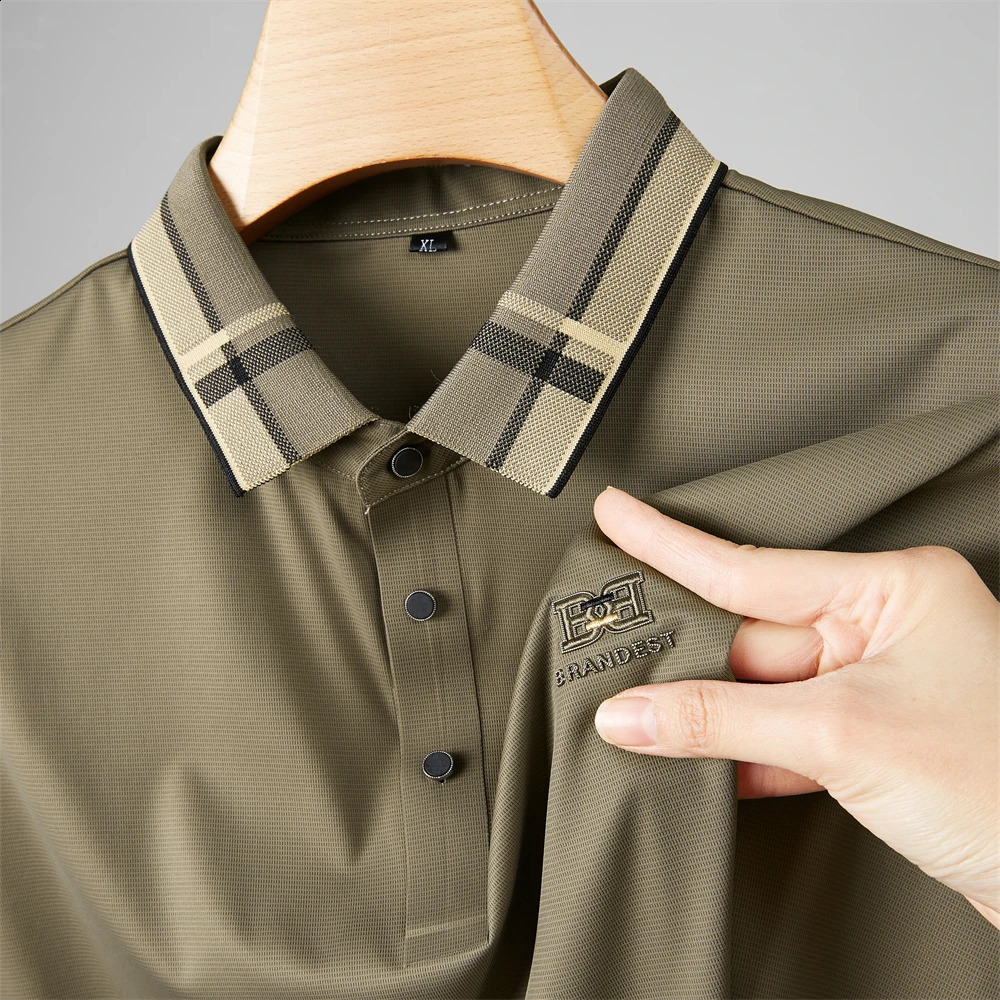 High Quality Seamless Ice Silk Mens Polo Shirt Lapel Embroid Short Sleeve T-ShirtSummer Exquisite Men Clothes Plus Size 7XL 240820