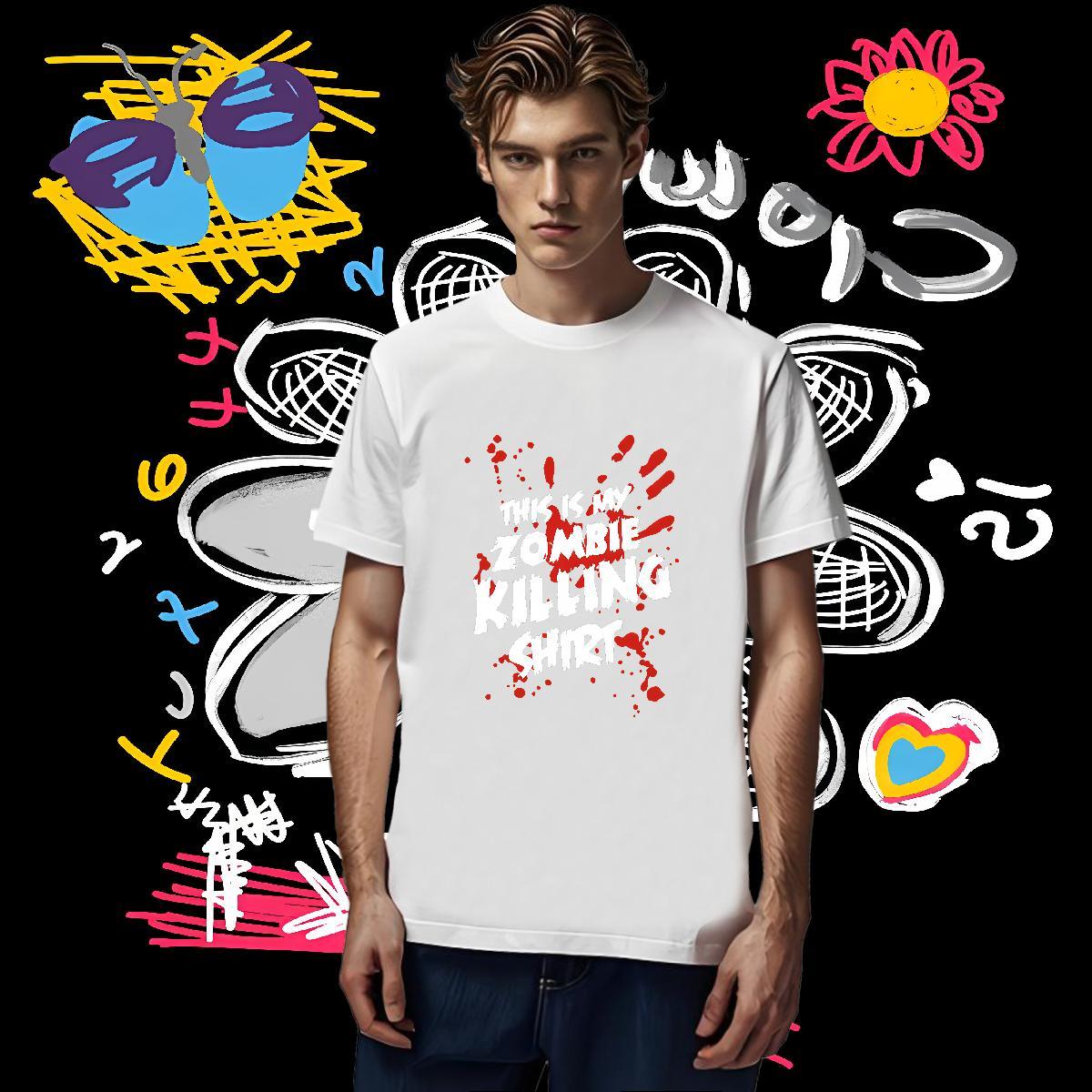 Man T Shirts 100% Cotton 230g scary High Street Hip Hop Crew Neck Breathable Custom Print Plus Size Tshirts DIY Loose Fit Wear
