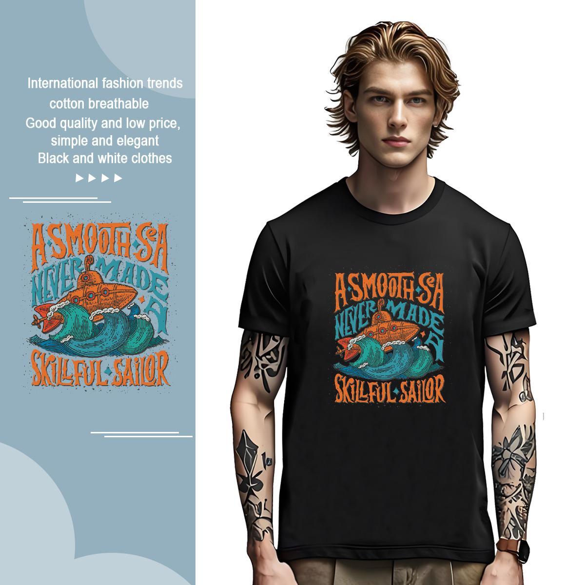 Cool Design sea wave 230g Pure Cotton Men Tops Tees Daily Outfit Breathable Crew Neck T shirt 2024 DIY Clothings