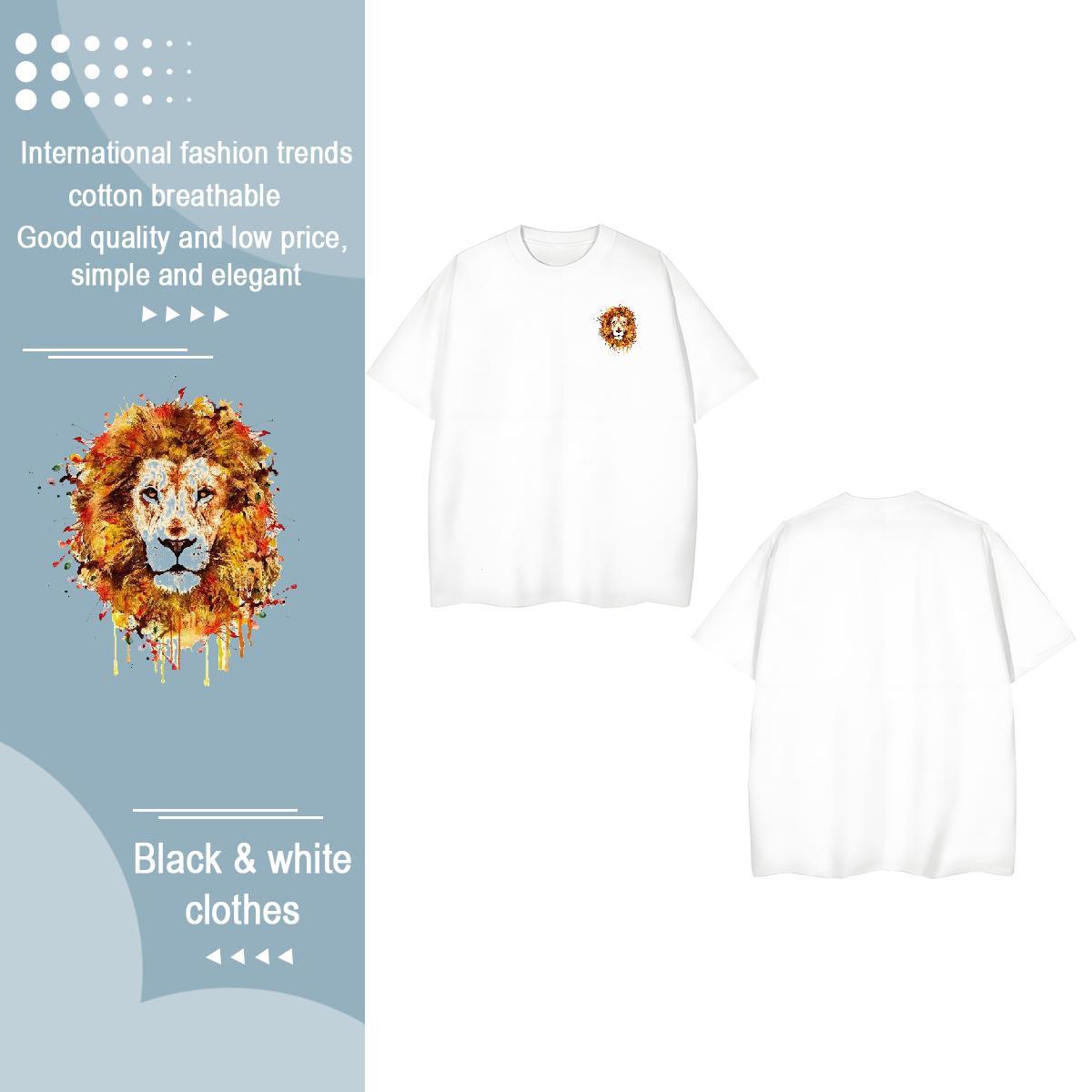 2024 Men Clothes T-Shirt lion Summer Casual 230g 100% Cotton Polos Breathable Short Sleeve Cool T Shirts Men Customized