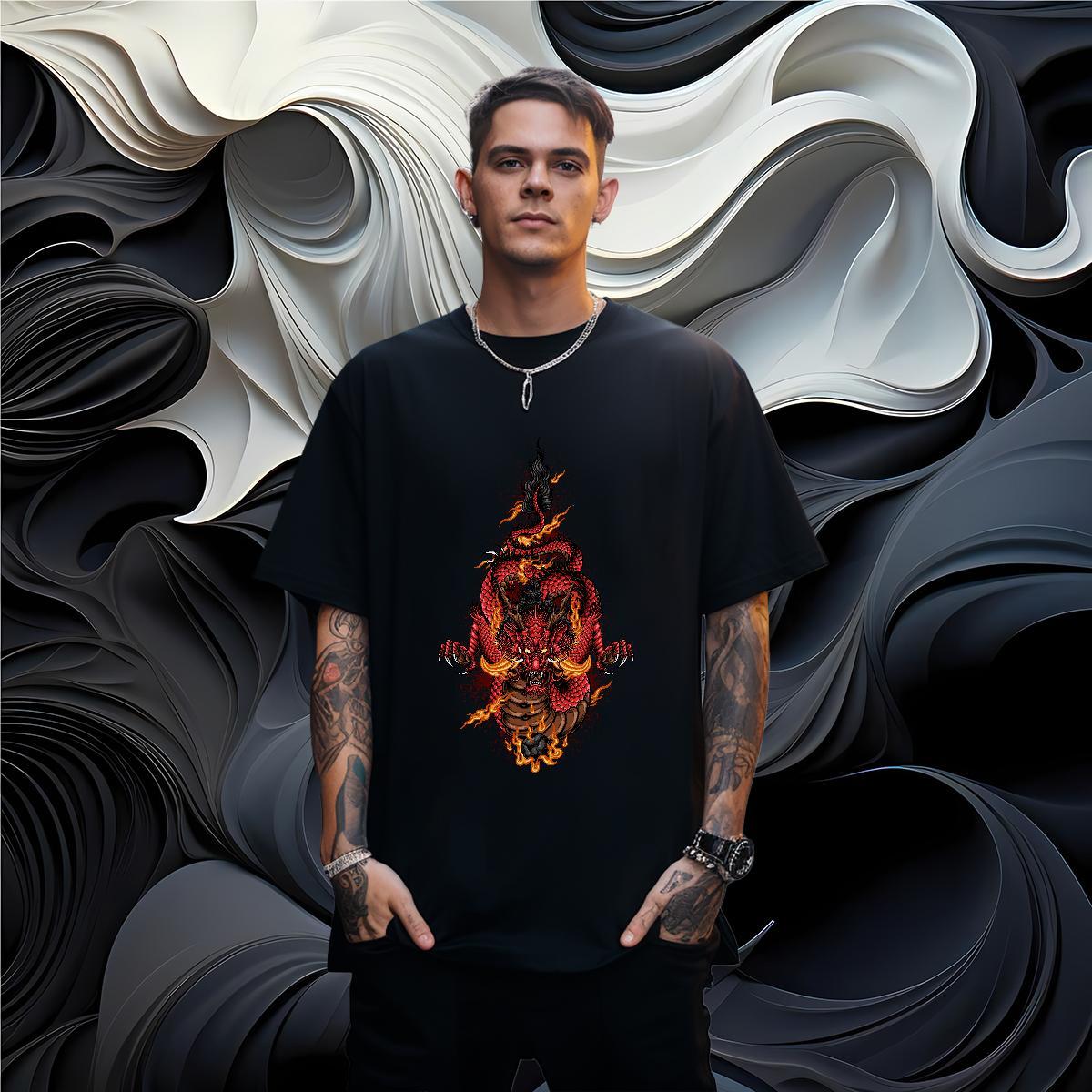 T-Shirts 100% Cotton 230g fierce Casual Beach Crew Neck Graphic Men Tshirts Fashion Loose Tops Shirt
