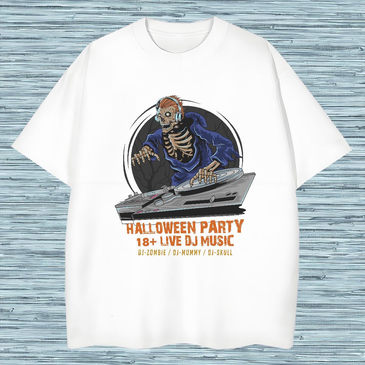 T-Shirts 100% Cotton 230g halloween Beach Short Sleeve O-Neck Skull Mens Tshirts Classic Cool Design Tops