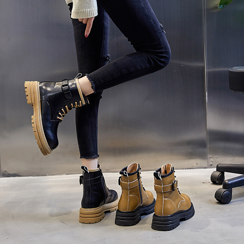 Ddmysports Winter New British Style Martin Eel Thick Sole Casual Short Women S Mid Length Genuine Leather Boots Children OUTDOOR