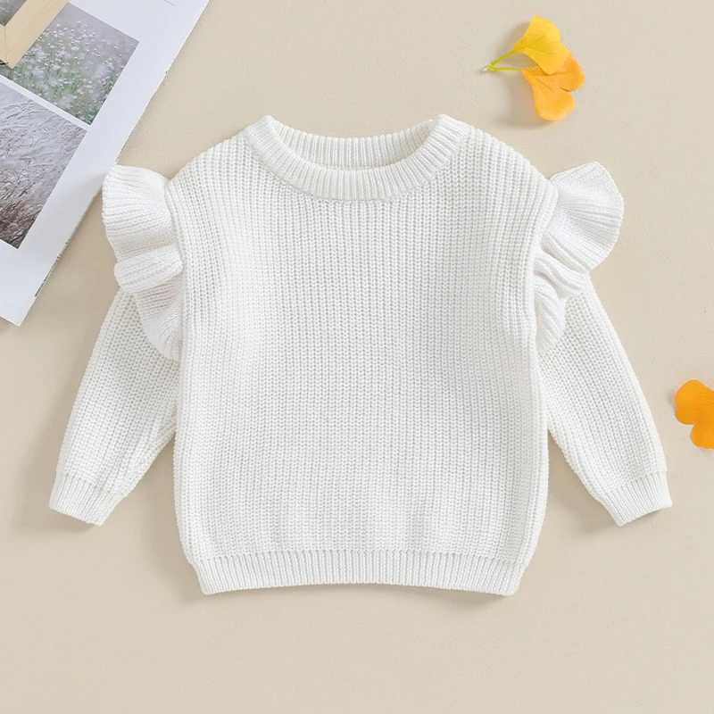Cute pleated long sleeved baby girl sweater warm winter childrens knitted clothing solid crochet top loose knit top W240820