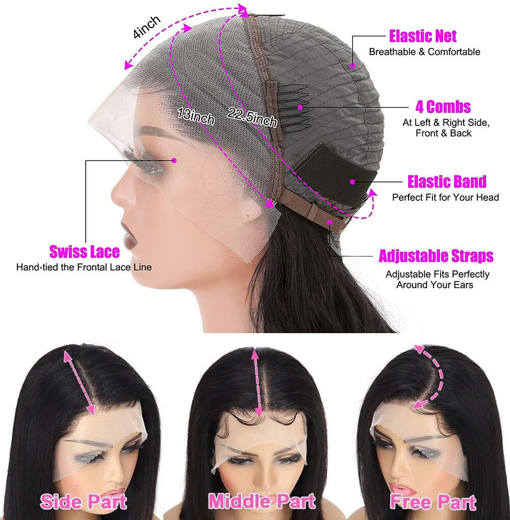Bob Wig 13X4 Straight Transprent Lace Frontal Wigs For Women Human 100% Unprocessed Brazilian Hair Free Shipping