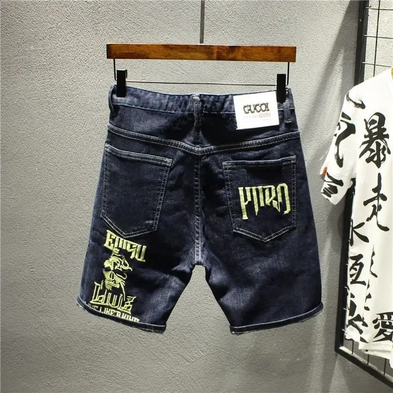 Mens short jeans pants printed graphics retro mens denim shorts Xxxl original thin Y2k fashion promotion 240819