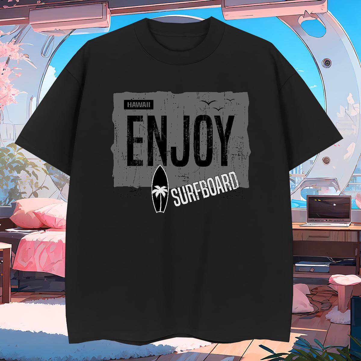 Classic enjoy 230g Cotton Men Tees Home Outdoor Short Sleeve Soft Mens T Shirts Classic Casual Floral Print Tshirts