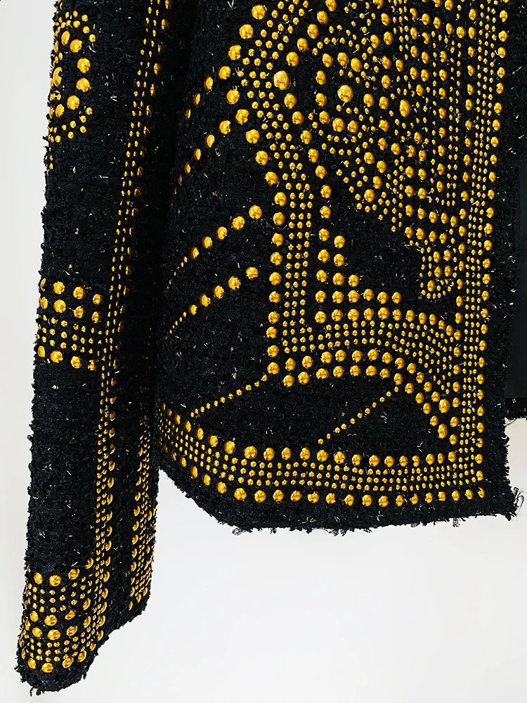 High Streets latest FW ner jacket for women stunning metal rivet bead rough tweed 240819