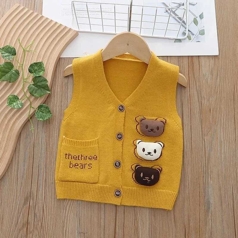 Spring Autumn New Outdoor Kids Knitted Vest Boys Girls Baby Solid Color Sweater Waistcoats Warm Soft V-neck Infant Vest CardiganXJ240819