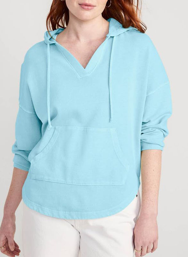 Women's Autumn & Winter V-Neck Sportswear with Adjustable Drawstrings - Casual Hooded Pullover