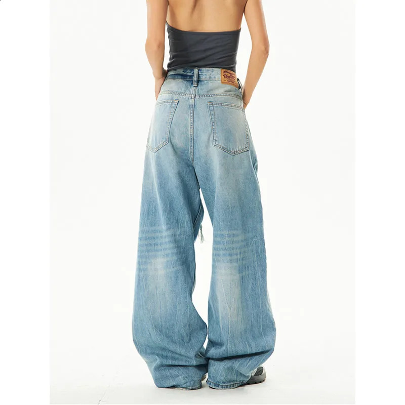 Blue Womens Jeans High Waist Straight Baggy Pants Strtwear American Gradient Female Wide Leg Denim Trouser Z260313