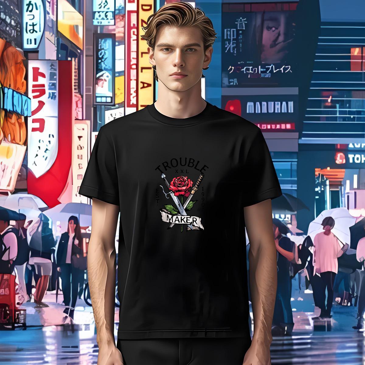 Man T Shirts 230g 100% Cotton flower Street Casual Crew Neck Breathable Oversized Men Clothes T-Shirt DIY Brand Tees Shirts