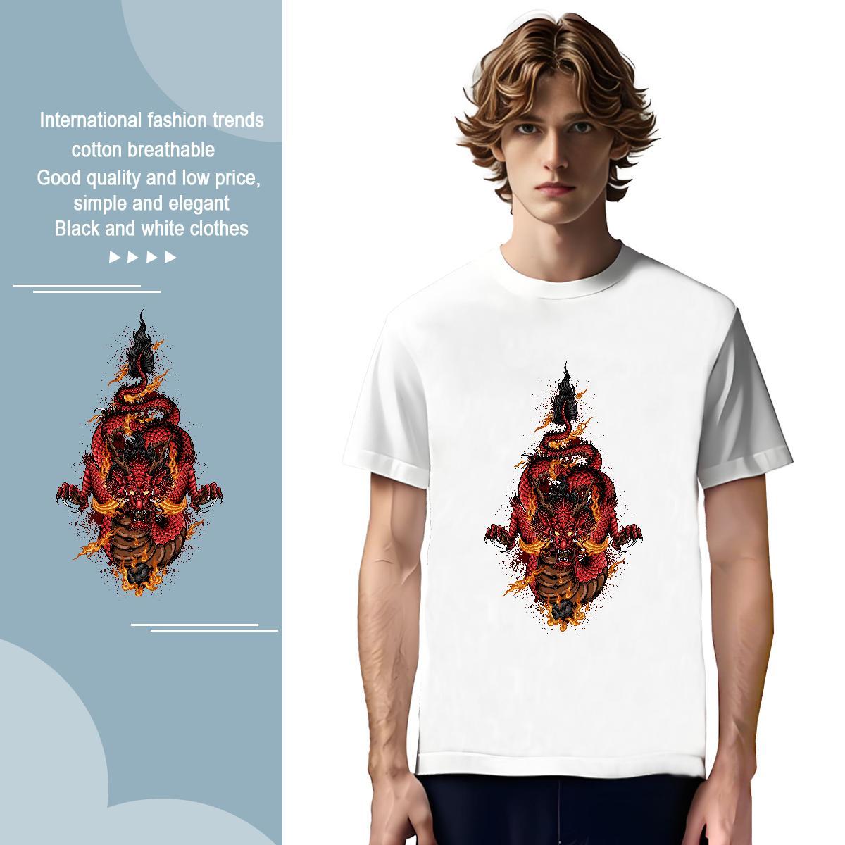 T Shirts Men 230g 100% Cotton fierce Casual Breathable Short Sleeve Cartoon Print Couples T Shirts Fashion Design Unisex Tshirts