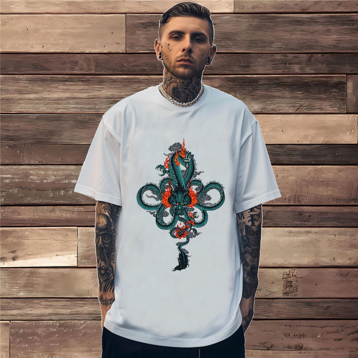 Men T Shirts 230g Pure Cotton dragon Street Wear O-Neck Short Sleeve Customized Print Men Tops Tees 2024 Classic Top Tees