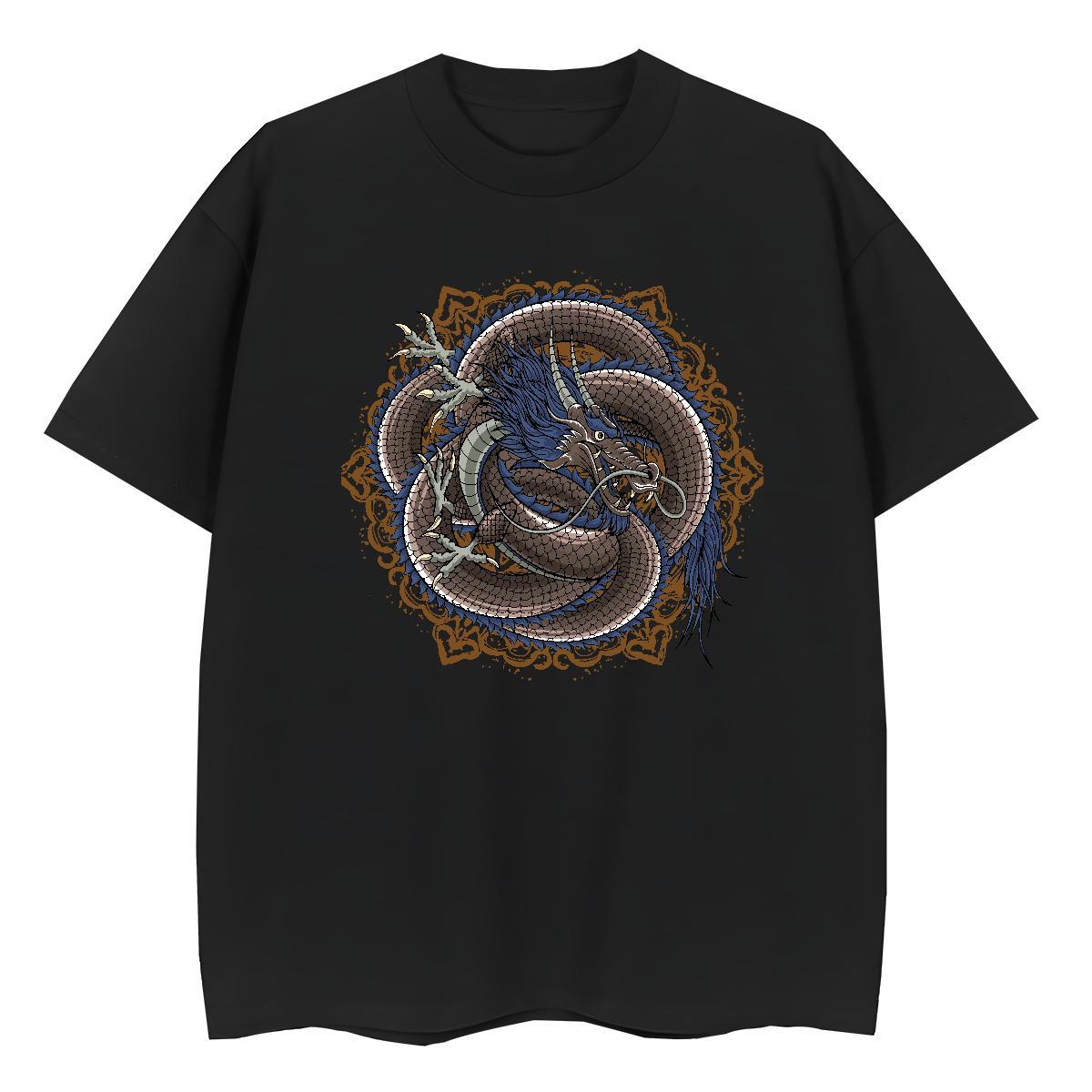 T Shirts Men 230g 100% Cotton dragon Street Casual Breathable Short Sleeve DIY Anime Couples T Shirts 2024 Summer Loose Fit Wear