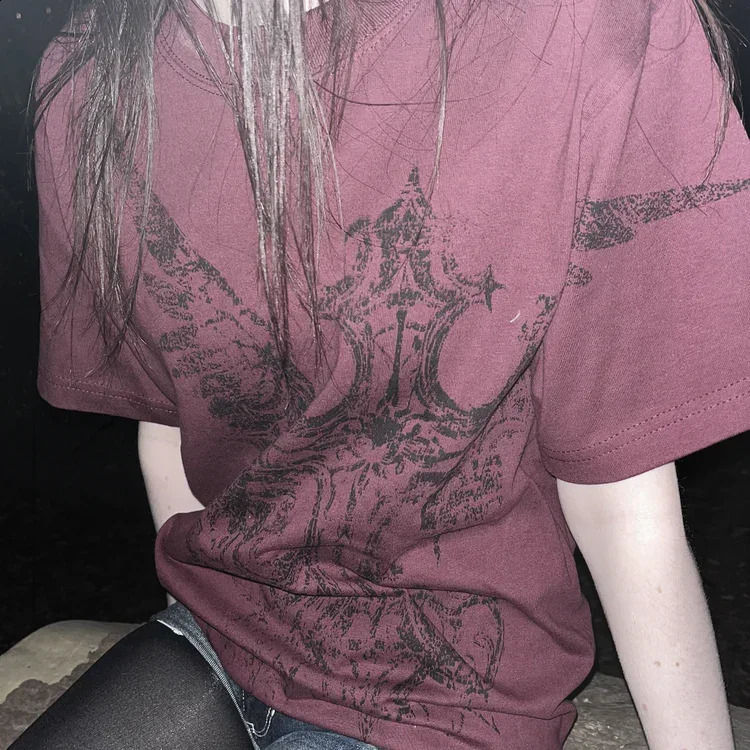 Original cyberpunk print washed high street American retro shortsleeved Tshirt for men and women summer tops 240819