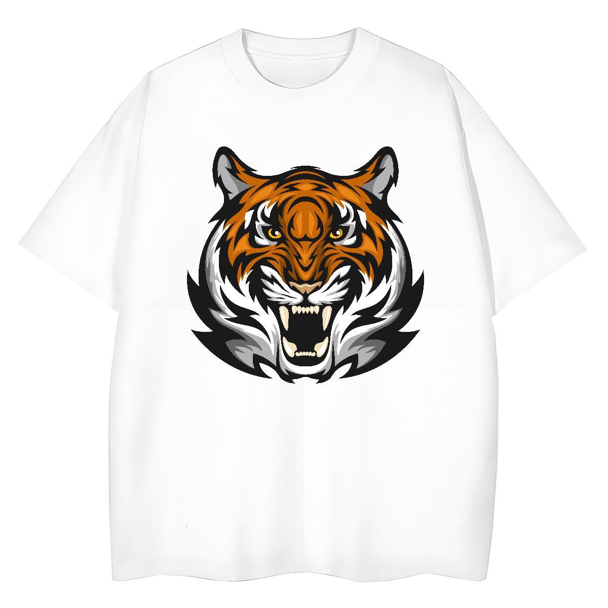 Classic T-Shirts tiger Round Neck Short Sleeve Spring Summer Anime 230g 100% Cotton Mens Tshirts 2024 Tops